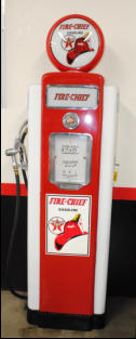 1940s Texaco. Red and white. Original Wayne Tall gas pump with 4 sided glass. Restored. Reproduction globe. $4,500