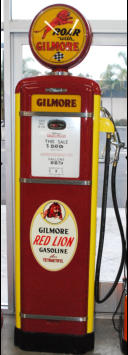 1940'S GILMORE. RED & YELLOW. GILBARCO TALL. RESTORED.  CALL FOR PRICE